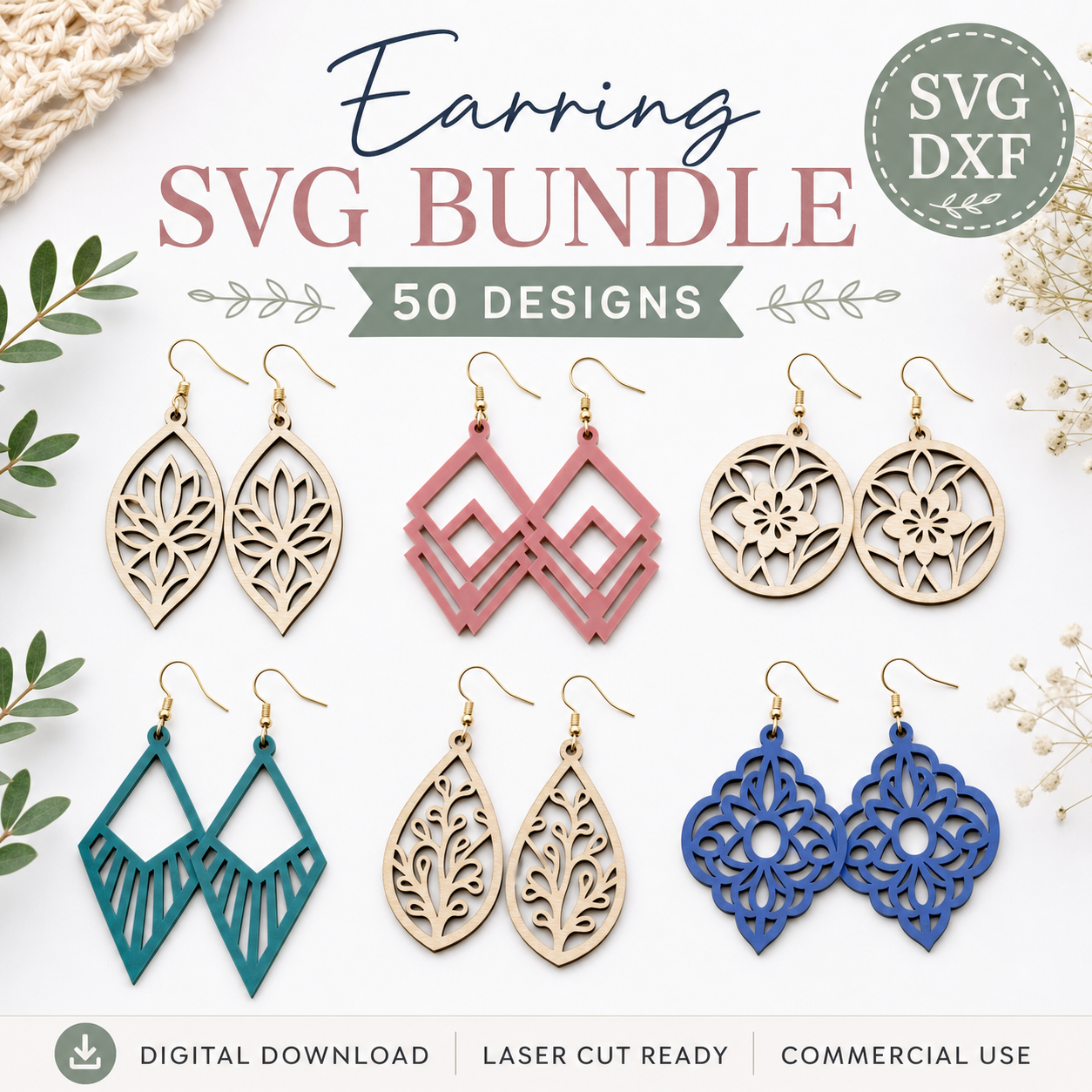 Custom laser cut wood earrings made by ELT Custom Creations
