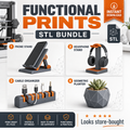 Functional Prints STL Bundle - Phone Stand, Headphone Stand, Cable Organizer, Geometric Planter - instant download