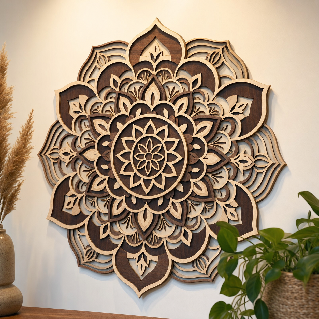 Layered Wood Wall Art — Mandala / Map / Scene