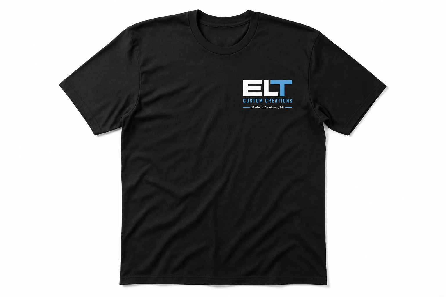 ELT Custom Creations black left chest logo t-shirt