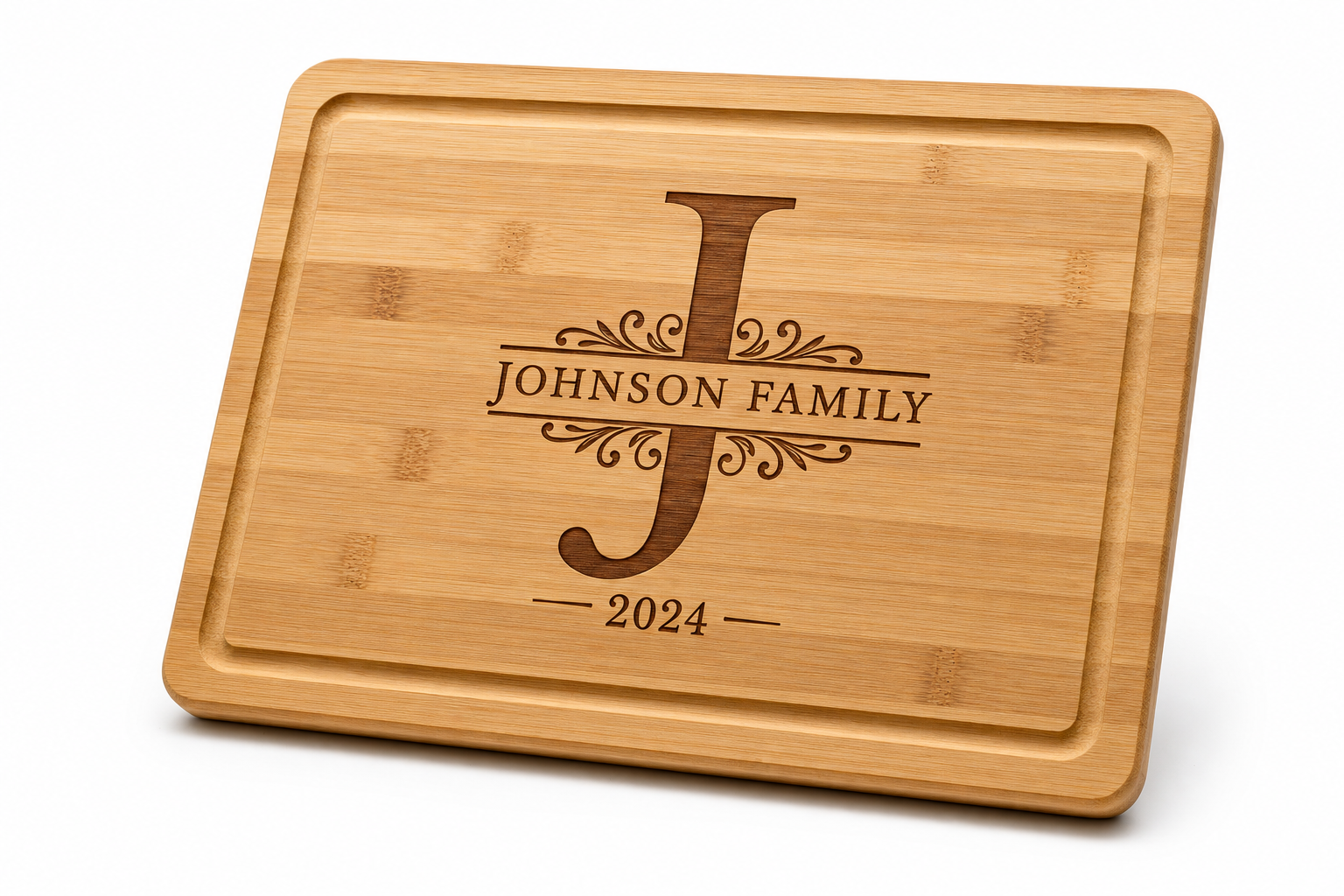 Personalized laser engraved bamboo cutting board