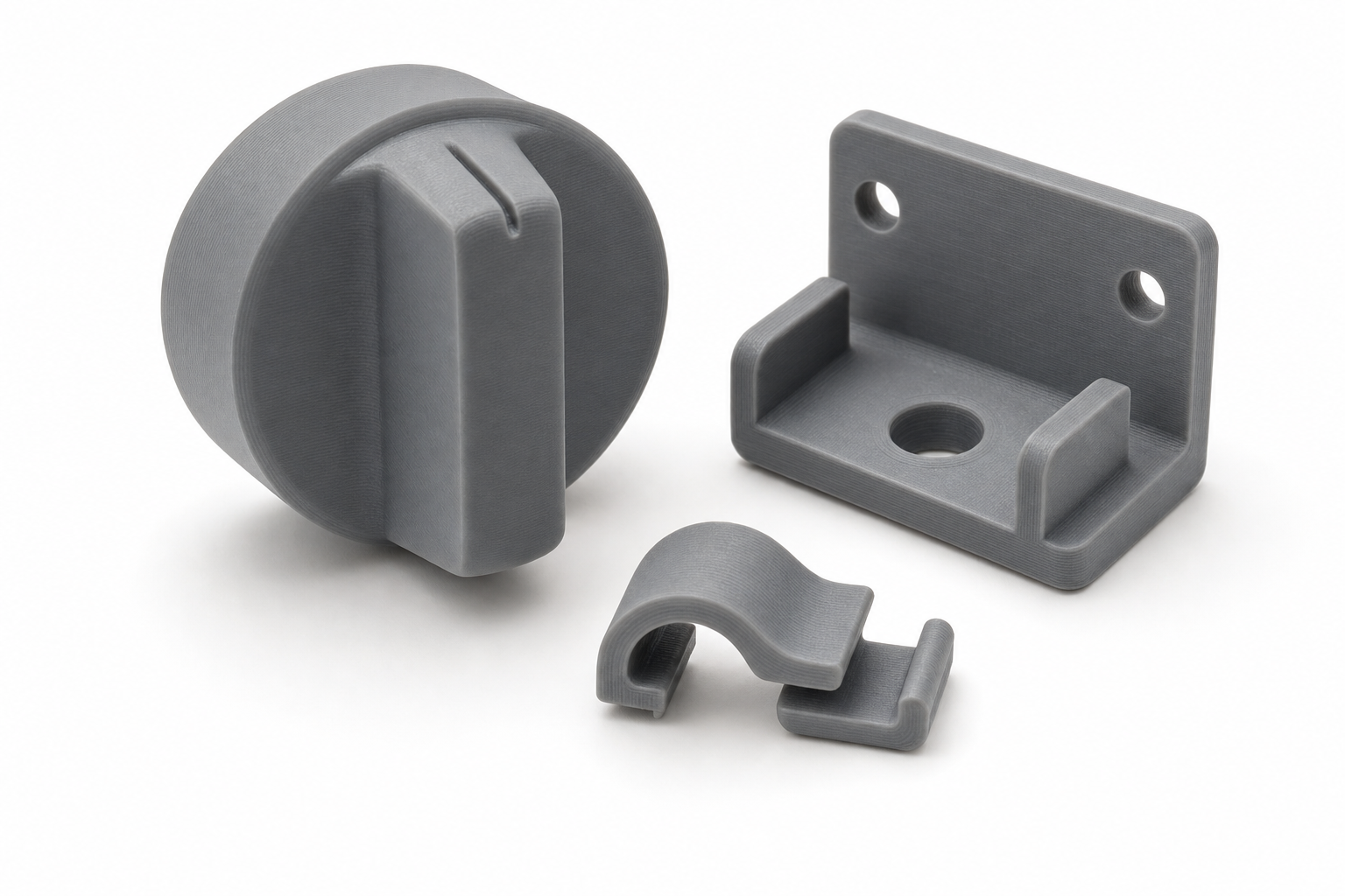 3D printed replacement knob clip and bracket parts