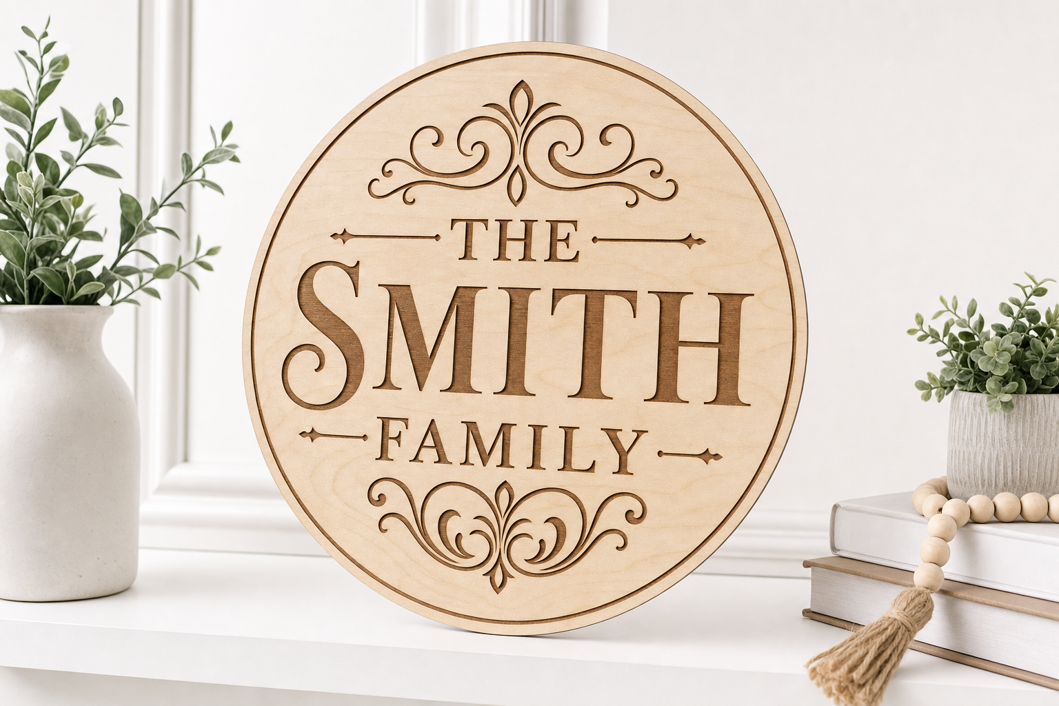 Personalized laser cut wood family name sign