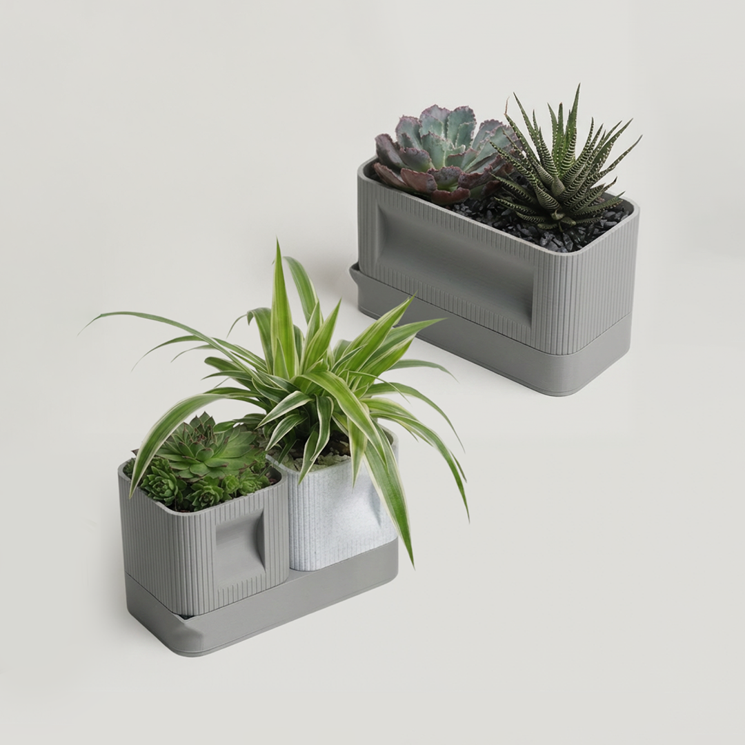 Aura Duo | Architectural Ribbed Square Planter With Hidden Drainage